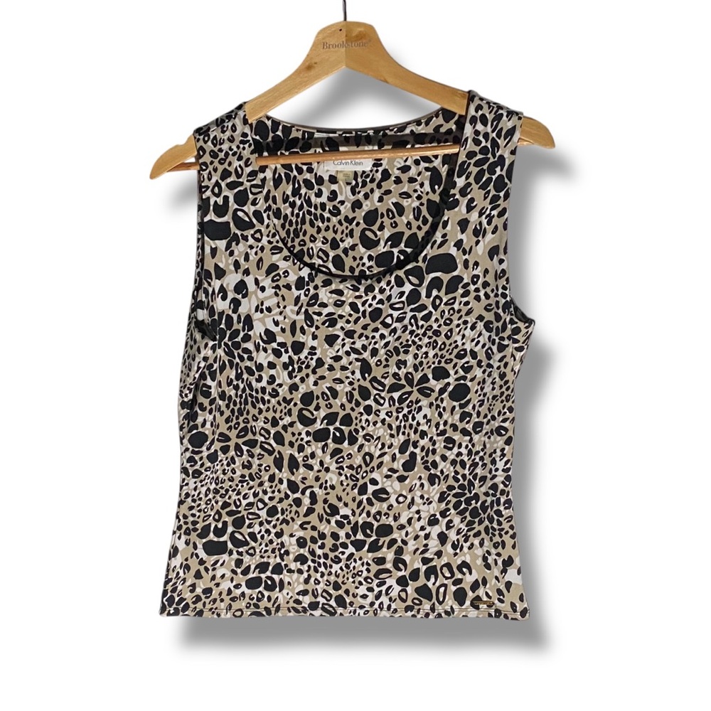 CALVIN KLEIN Sleeveless Leopard Print Dressy Top